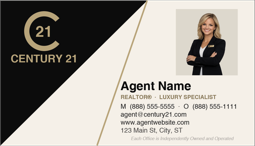 Century 21 business card front design C21-F06 Refined Agent Presentation Layout