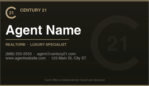 Century 21 business card front design C21-F21 Refined Agent Presentation Layout