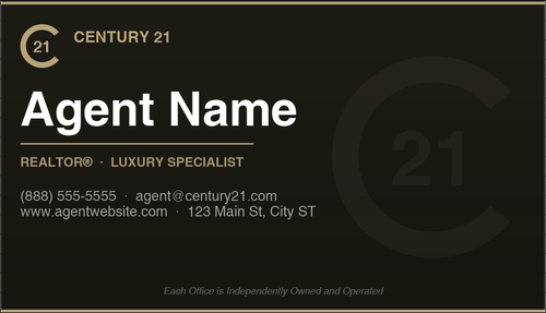 Century 21 business card front design C21-F21 Refined Agent Presentation Layout