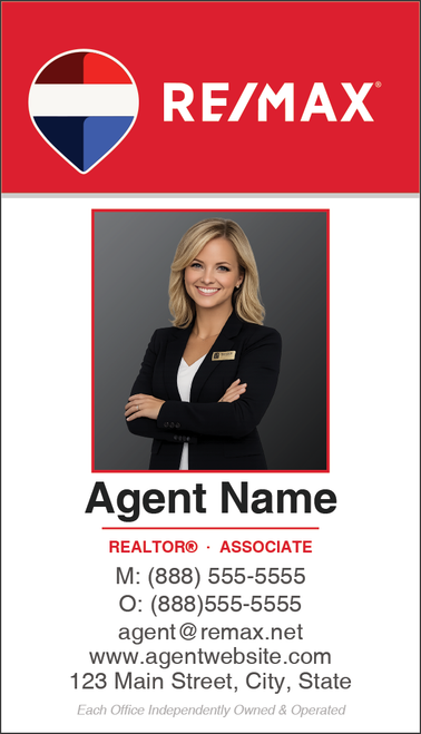 RE/MAX business card front design RM-F24 Classic Header Photo Layout