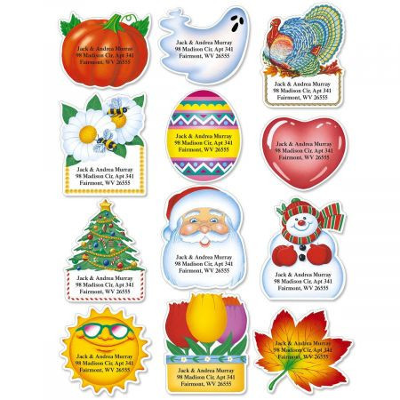 Holidays Year-Round Diecut Address Labels (12 Designs)