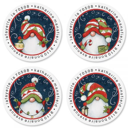 Holiday Magic Gnome Round Address Labels (4 Designs)