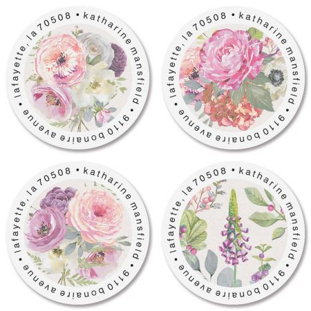 Pink Peony Round Address Labels (4 Designs)