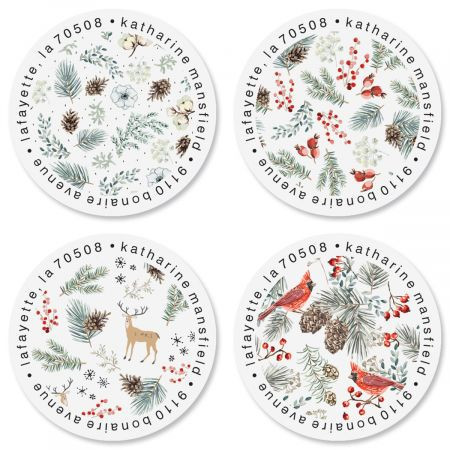 Winter Foliage Round Address Labels (4 Designs)
