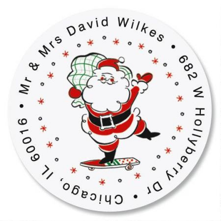 Retro Santa Round Address Label