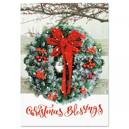 Wreath In Snow Religious Christmas Greeting Cards