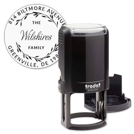 Simple Leaves Round Self-Inking Address Stamp