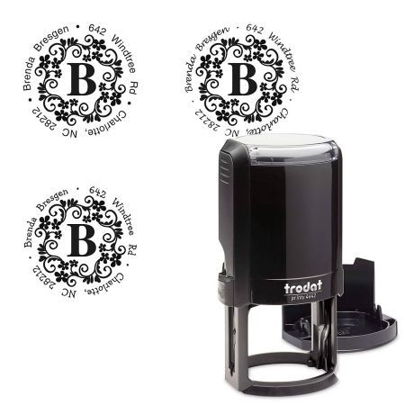 Floral Monogram Round Self-Inking Address Stamp