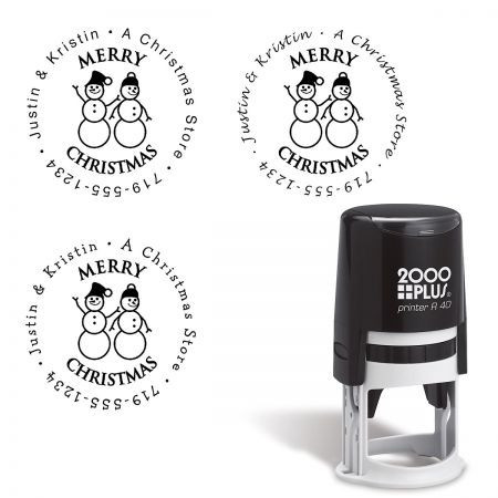 Snowman Family Round Self-Inking Address Stamp