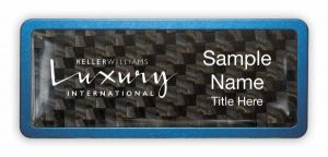 Keller Williams Luxury International Blue Anodized Frame Carbon Insert Name Badge