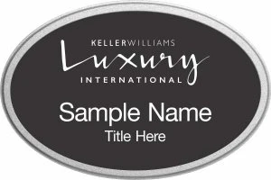 Keller Williams Luxury Silver Oval Pebbled Prestige Black Name Badge – Elegant & Durable