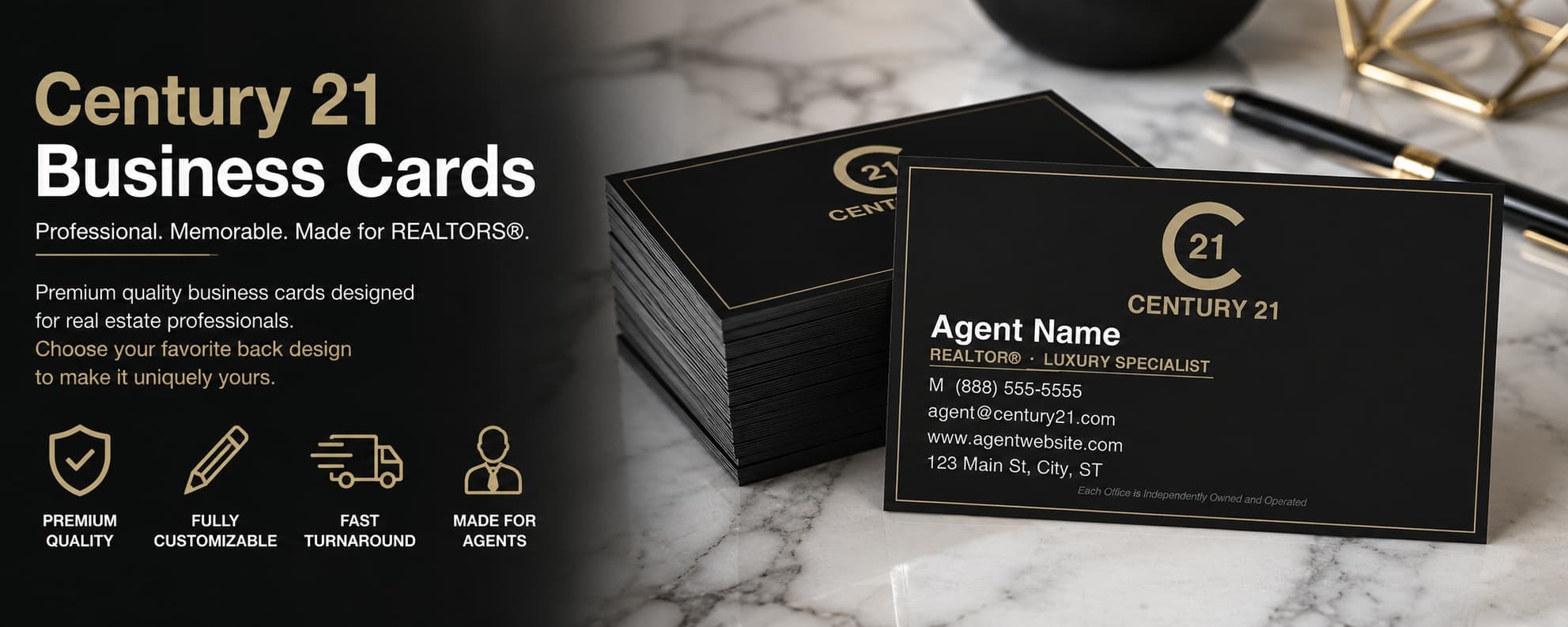 Century 21 Luxury REALTOR business cards design C21-F01 premium customizable real estate agent business card category banner
