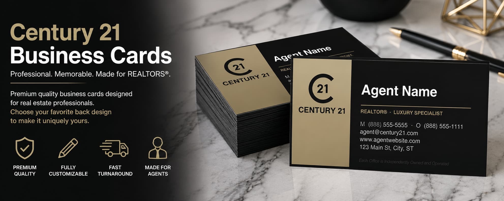 Century 21 REALTOR luxury business cards design C21-F02 premium customizable real estate agent business card banner