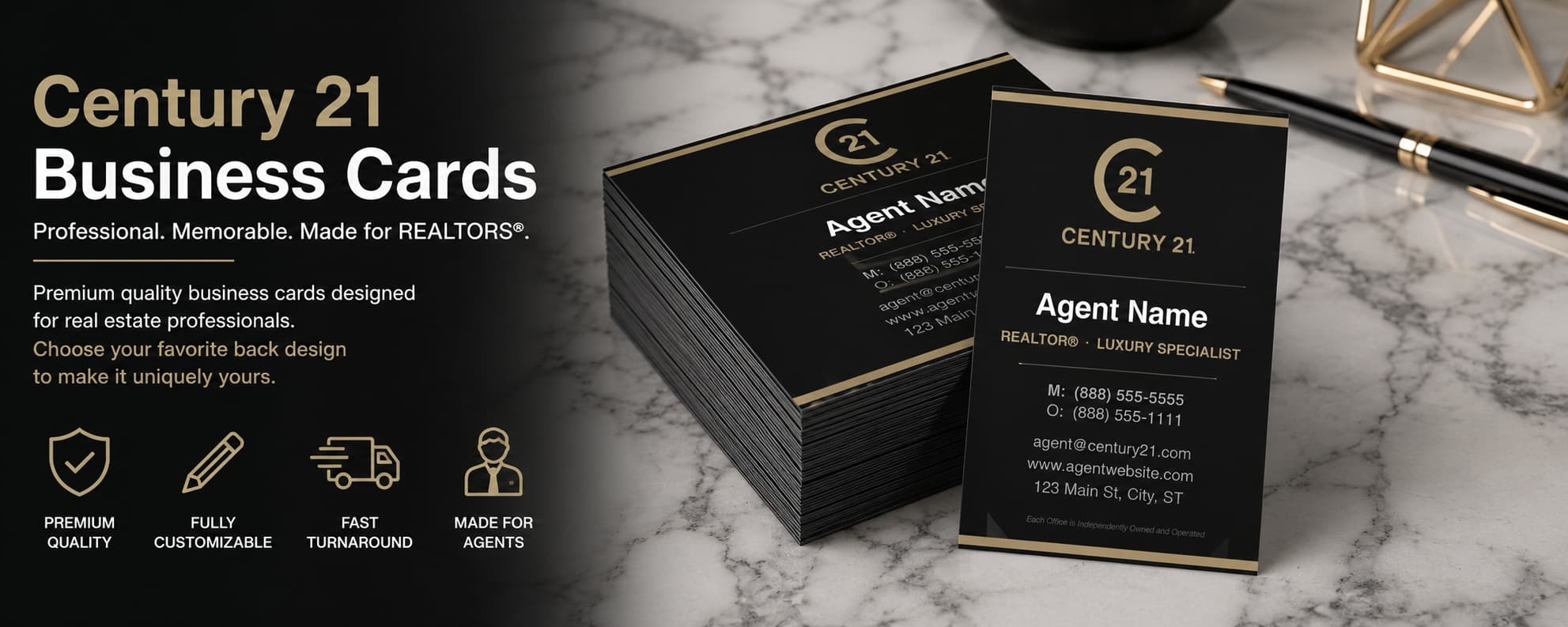 Century 21 REALTOR luxury business cards design C21-F03 premium vertical real estate agent business card category banner