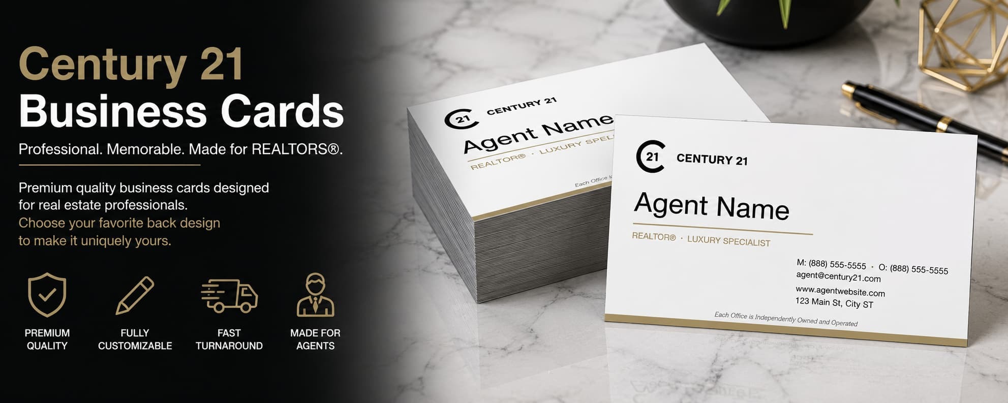 Century 21 REALTOR business cards design C21-F04 premium customizable white luxury real estate business card banner