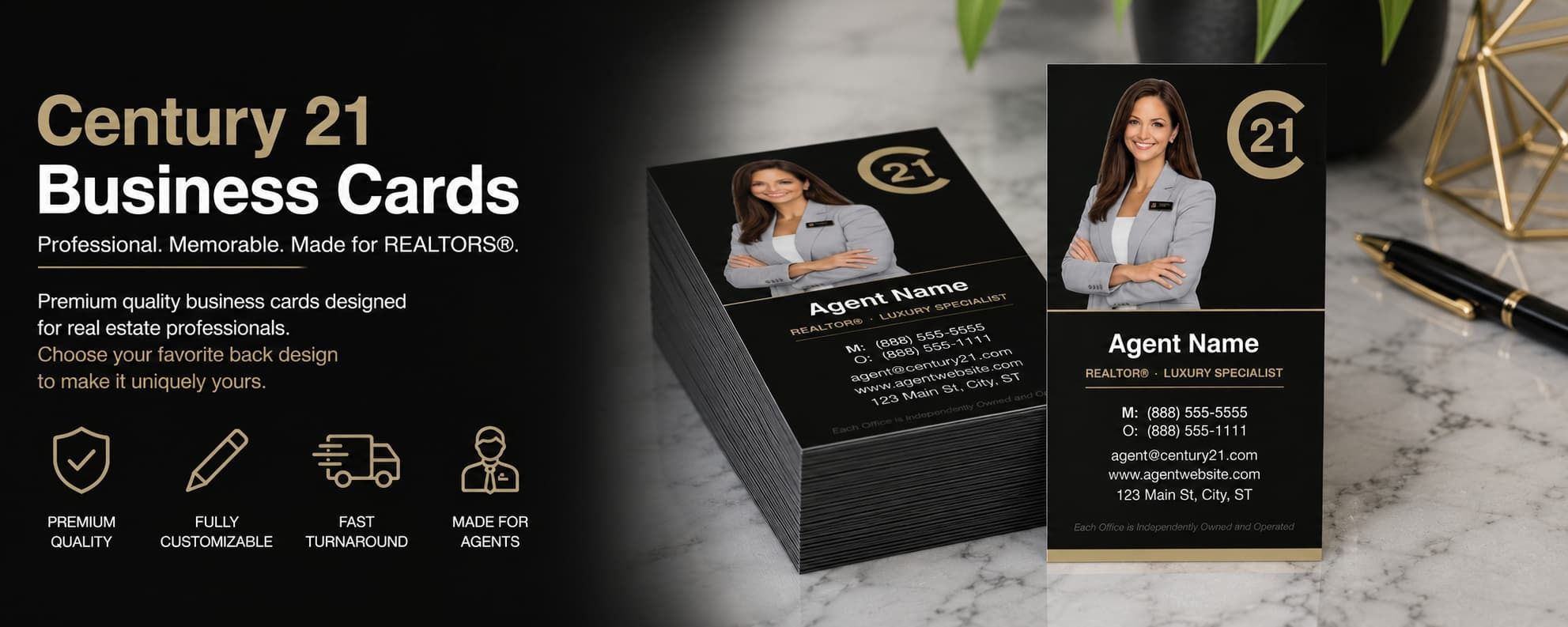 Century 21 REALTOR business cards design C21-F05 premium vertical photo real estate business card category banner