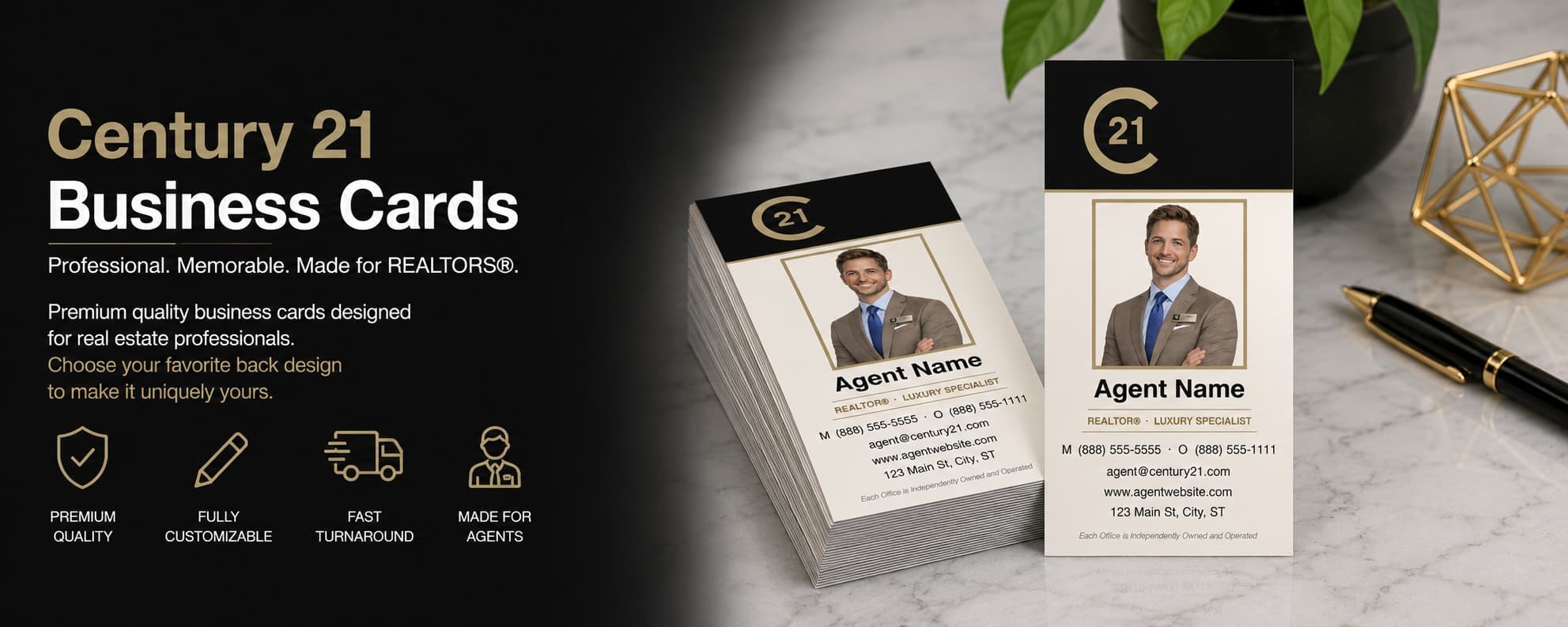 Century 21 REALTOR business cards design C21-F07 premium vertical photo real estate business card banner