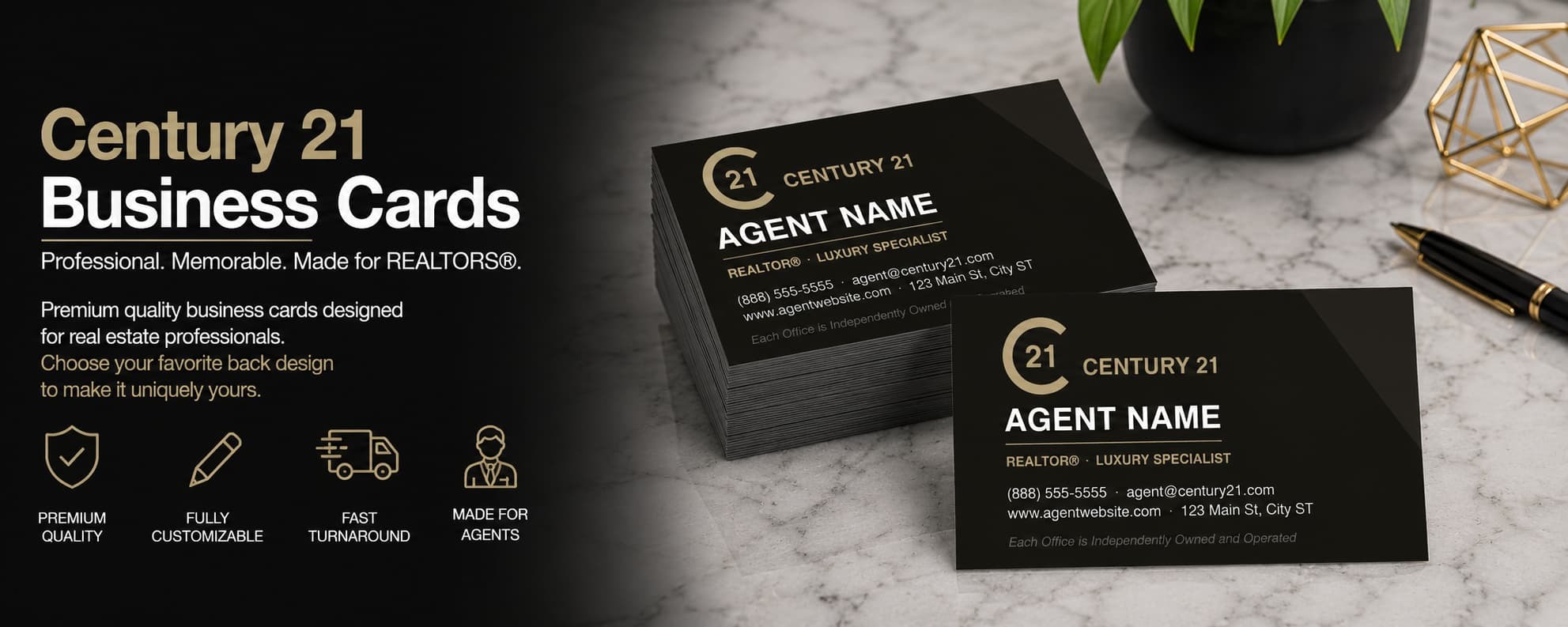 Century 21 REALTOR business cards design C21-F08 premium luxury black real estate business card category banner
