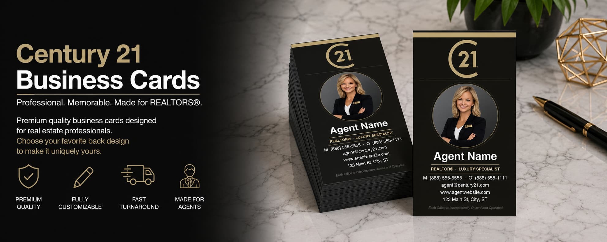 Century 21 REALTOR business cards design C21-F09 premium luxury photo real estate business card category banner
