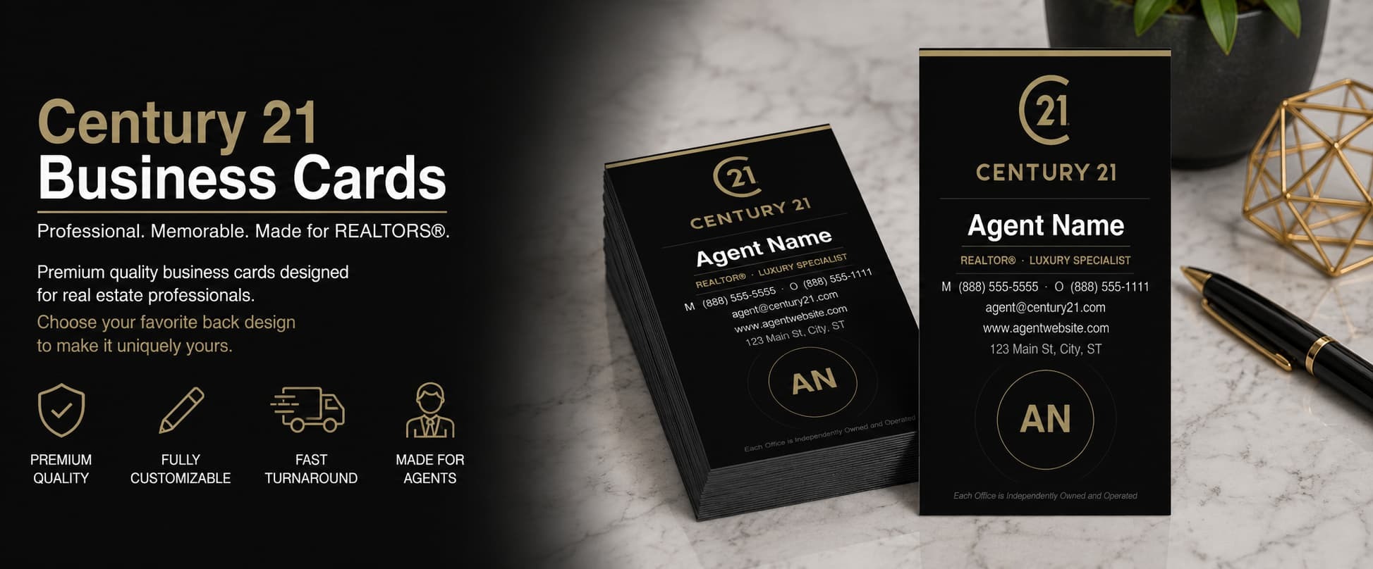 Century 21 REALTOR business cards design C21-F11 premium luxury monogram real estate business card category banner