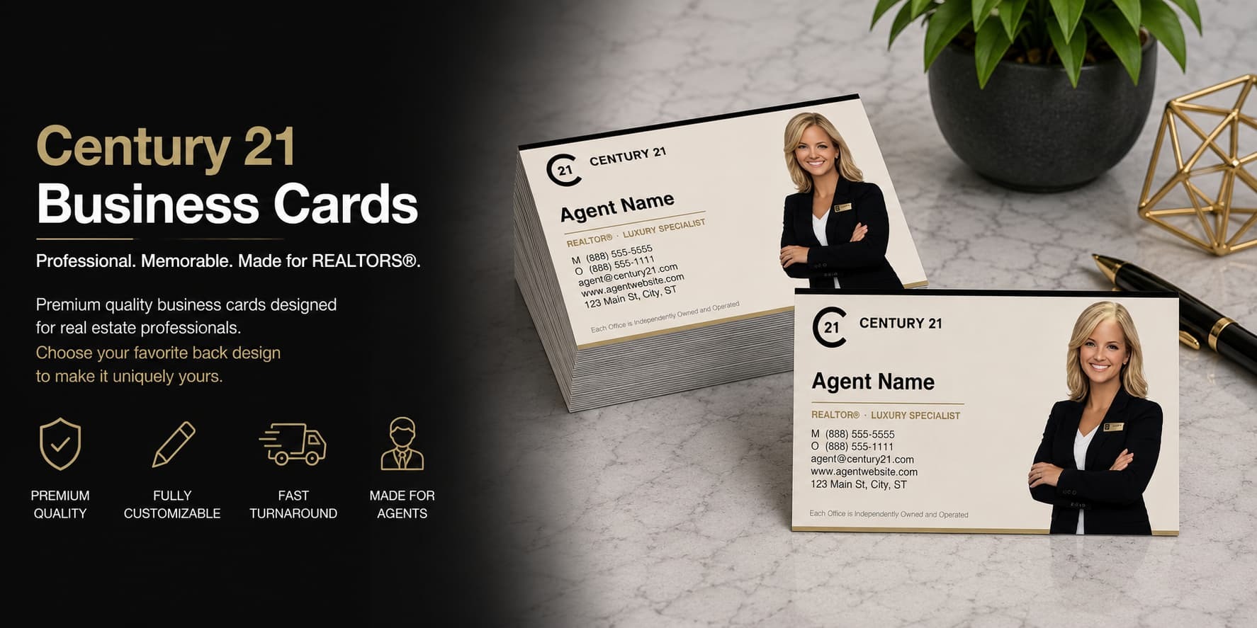 Century 21 REALTOR business cards design C21-F12 premium luxury photo real estate business card category banner