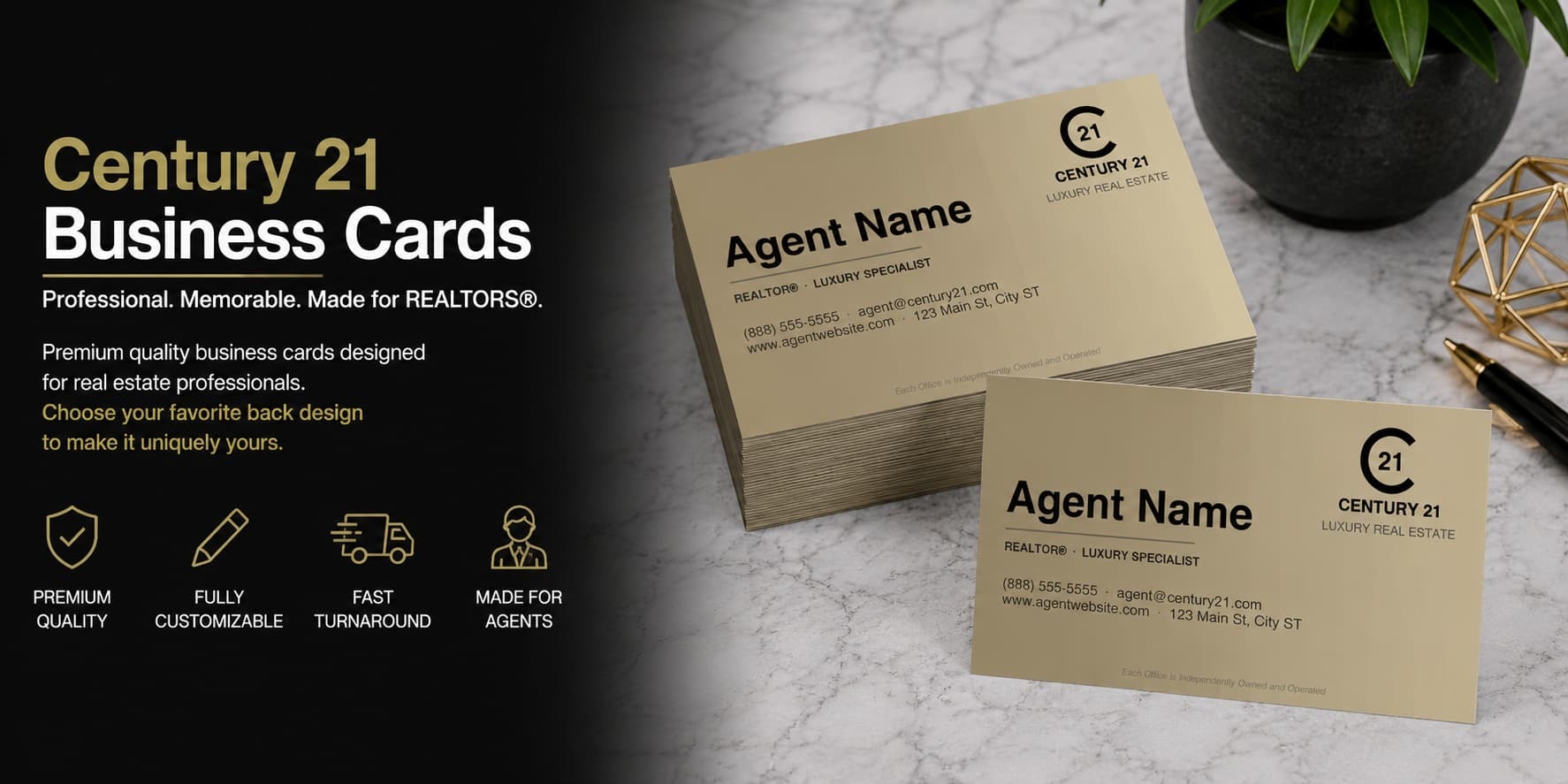 Century 21 REALTOR business cards design C21-F13 premium luxury gold real estate business card category banner