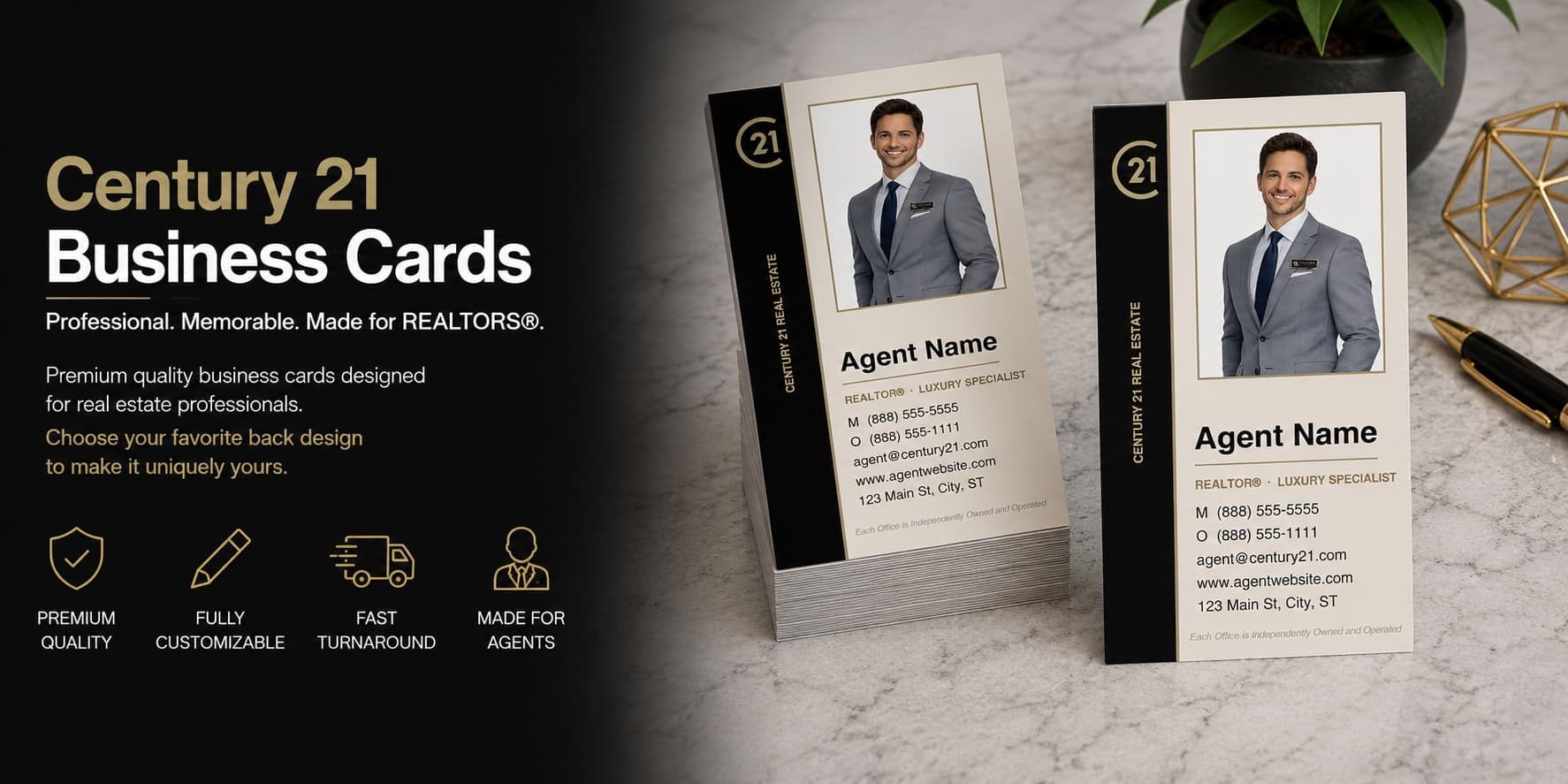 Century 21 REALTOR business cards design C21-F14 premium vertical luxury photo real estate business card banner