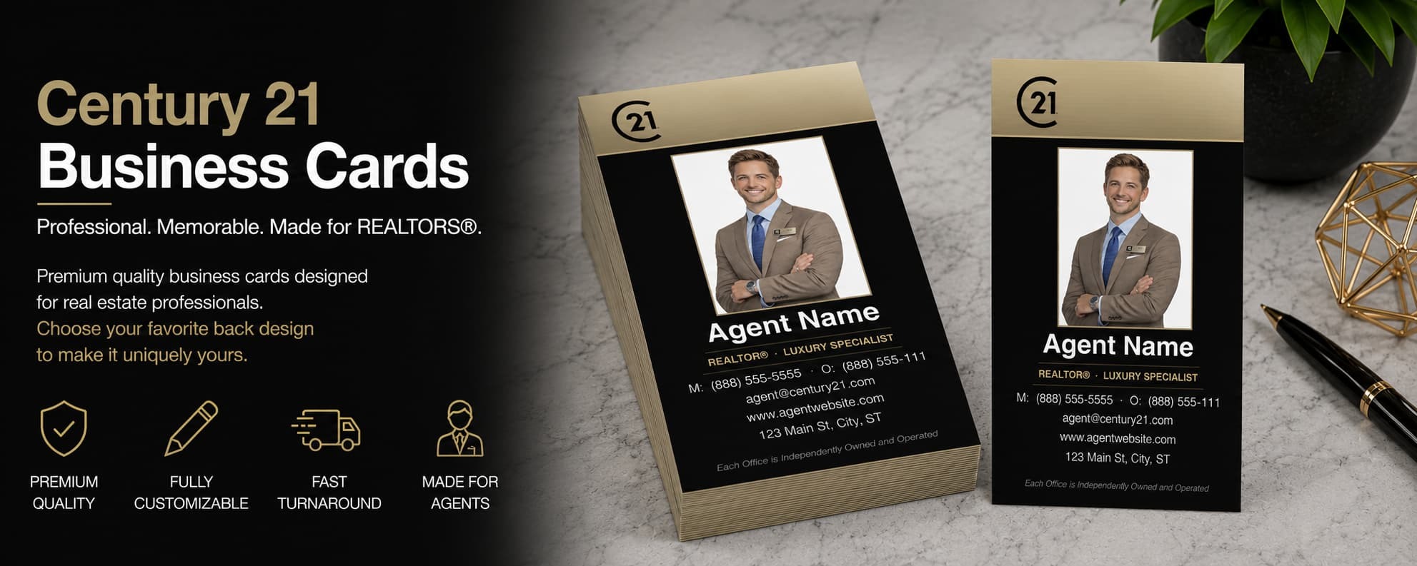 Century 21 REALTOR business cards design C21-F16 premium vertical luxury photo real estate business card banner