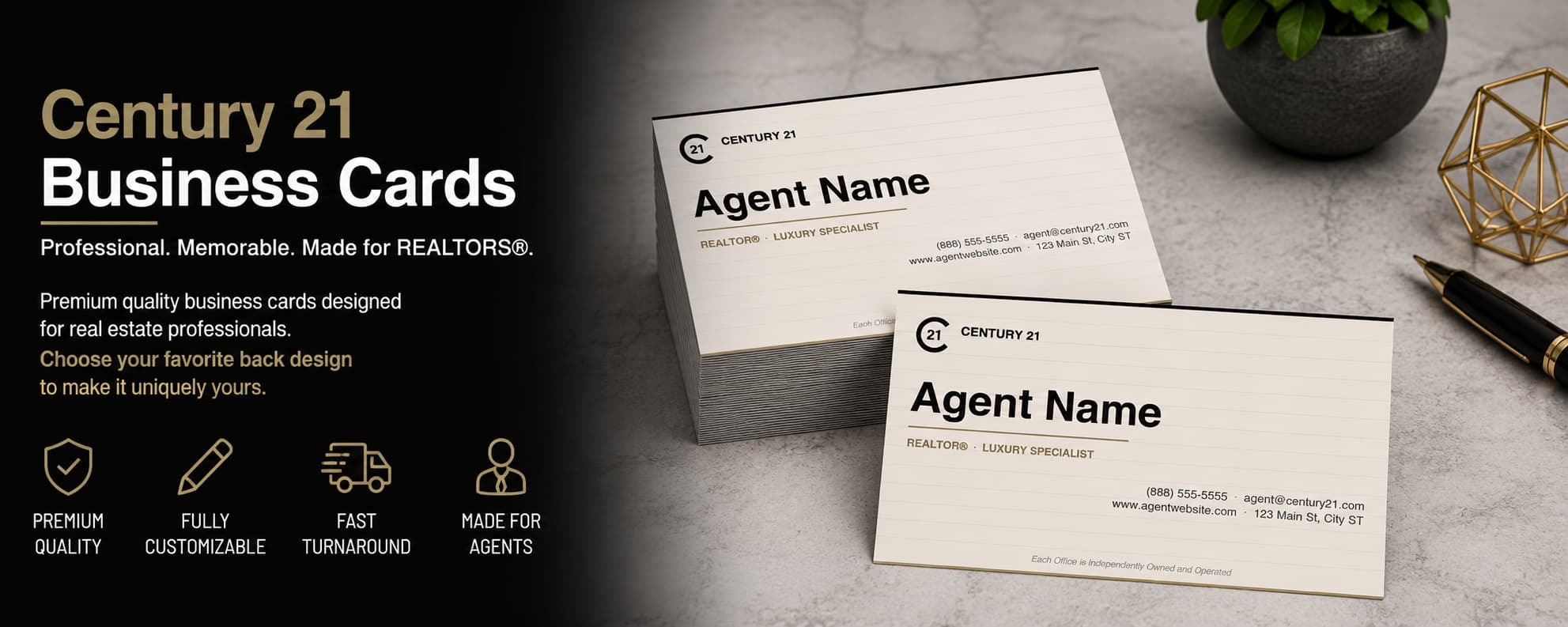 Century 21 REALTOR business cards design C21-F17 premium modern luxury real estate business card category banner