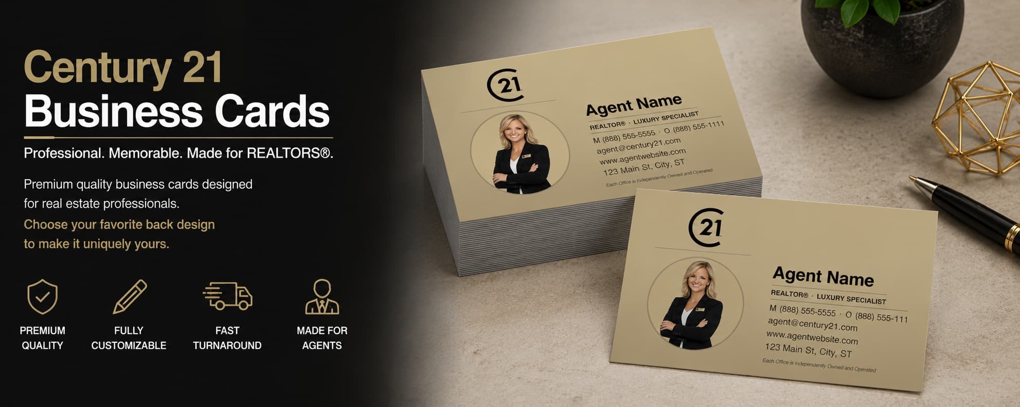 Century 21 REALTOR business cards design C21-F18 premium luxury photo real estate business card category banner