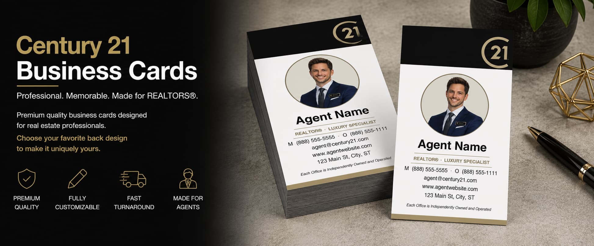 Century 21 REALTOR business cards design C21-F20 premium vertical luxury photo real estate business card banner