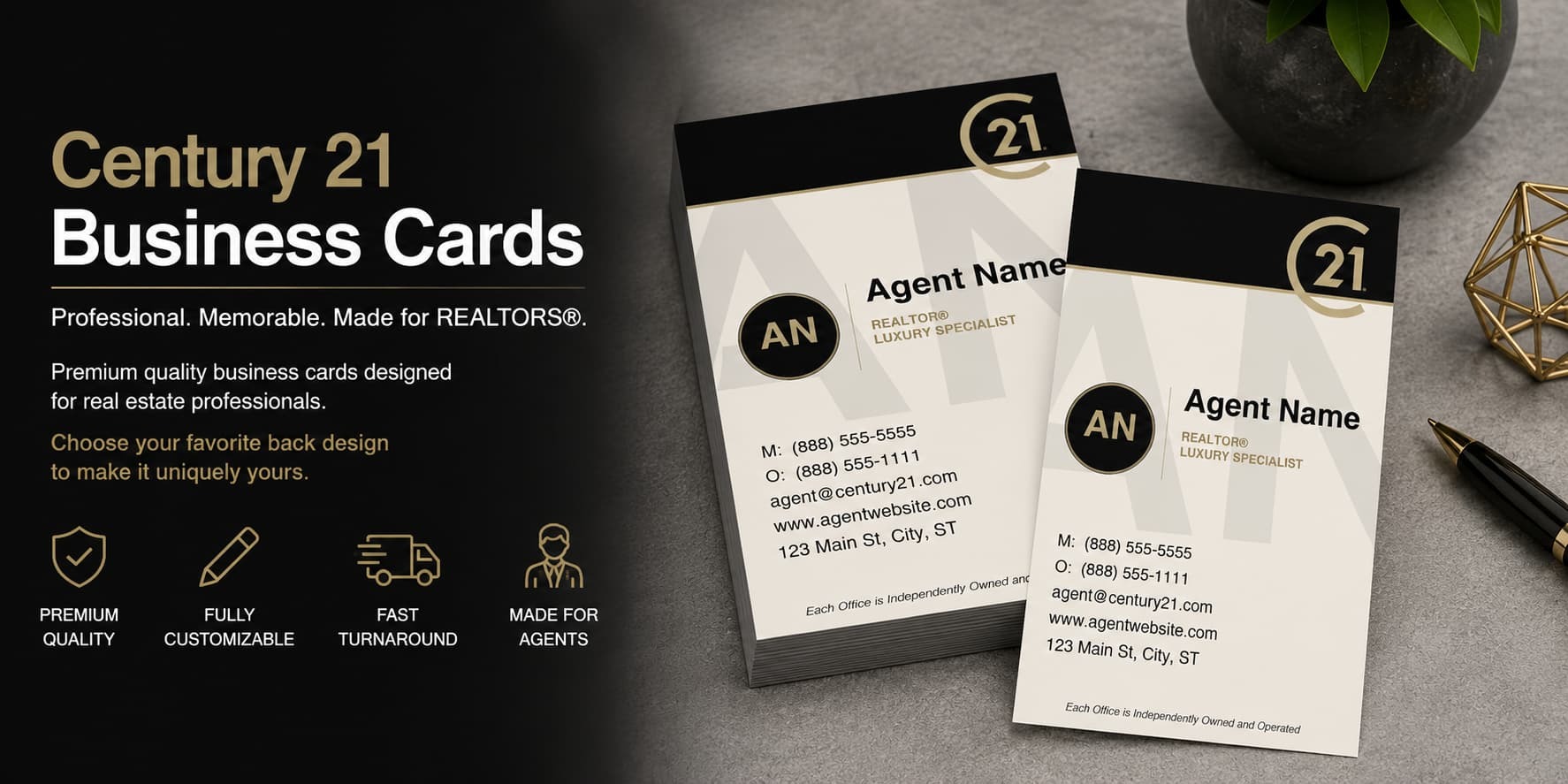 Century 21 REALTOR business cards design C21-F23 premium luxury monogram real estate business card banner
