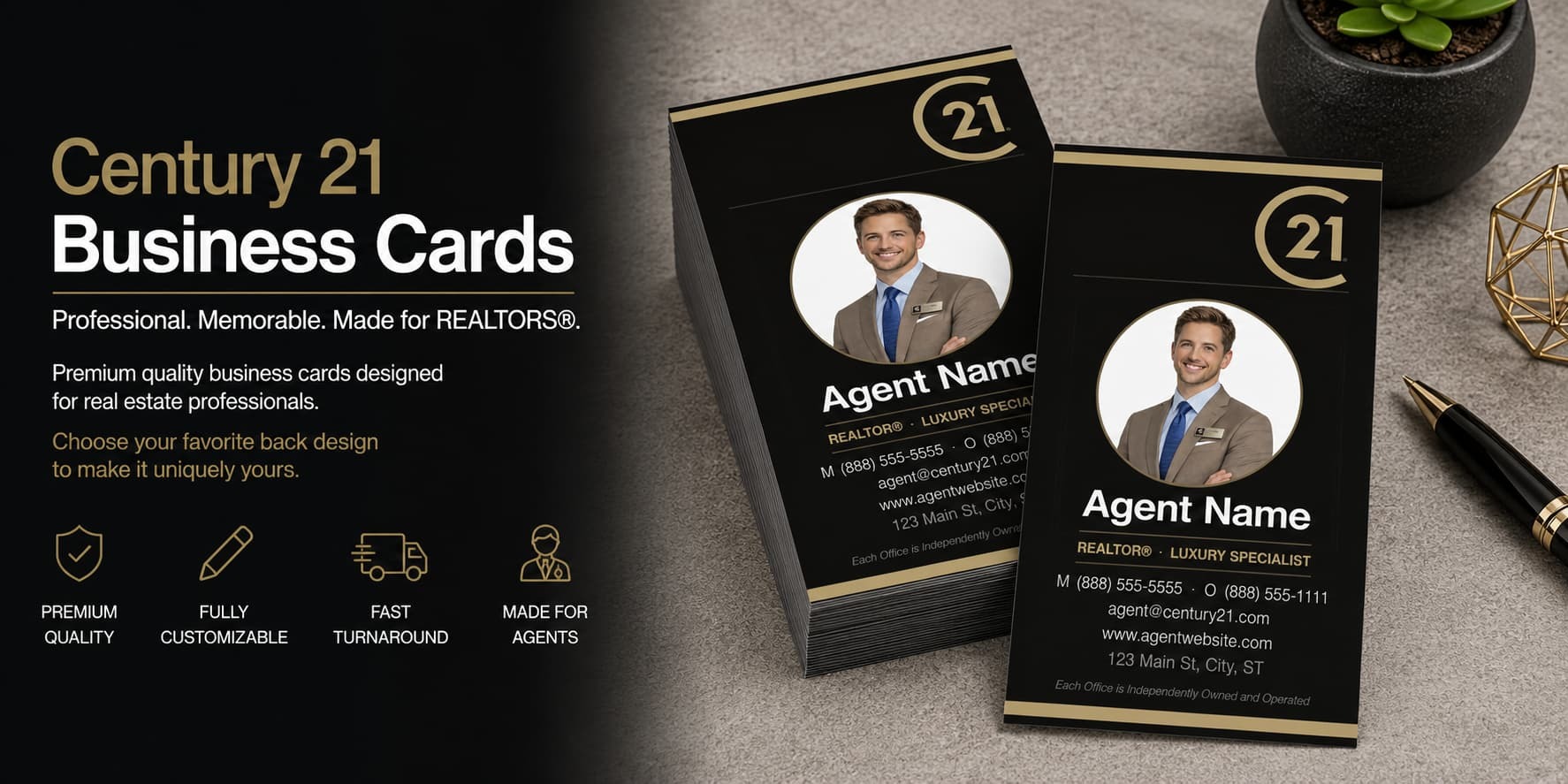 Century 21 REALTOR business cards design C21-F25 premium luxury circular photo real estate business card banner
