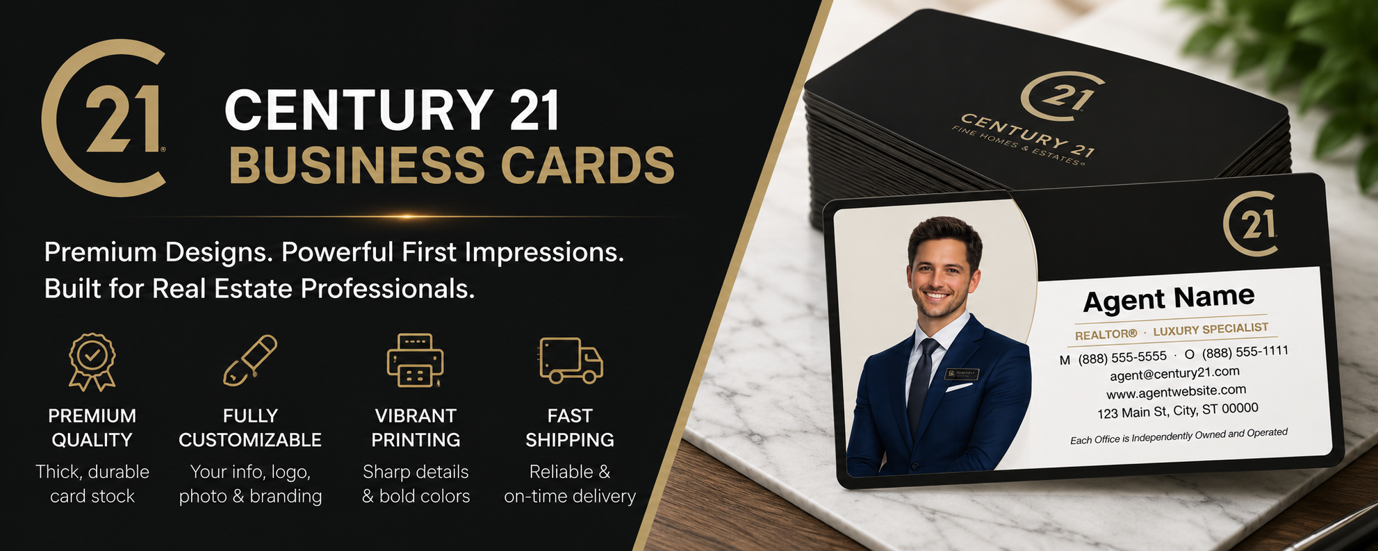 Custom Century 21 business cards for real estate agents