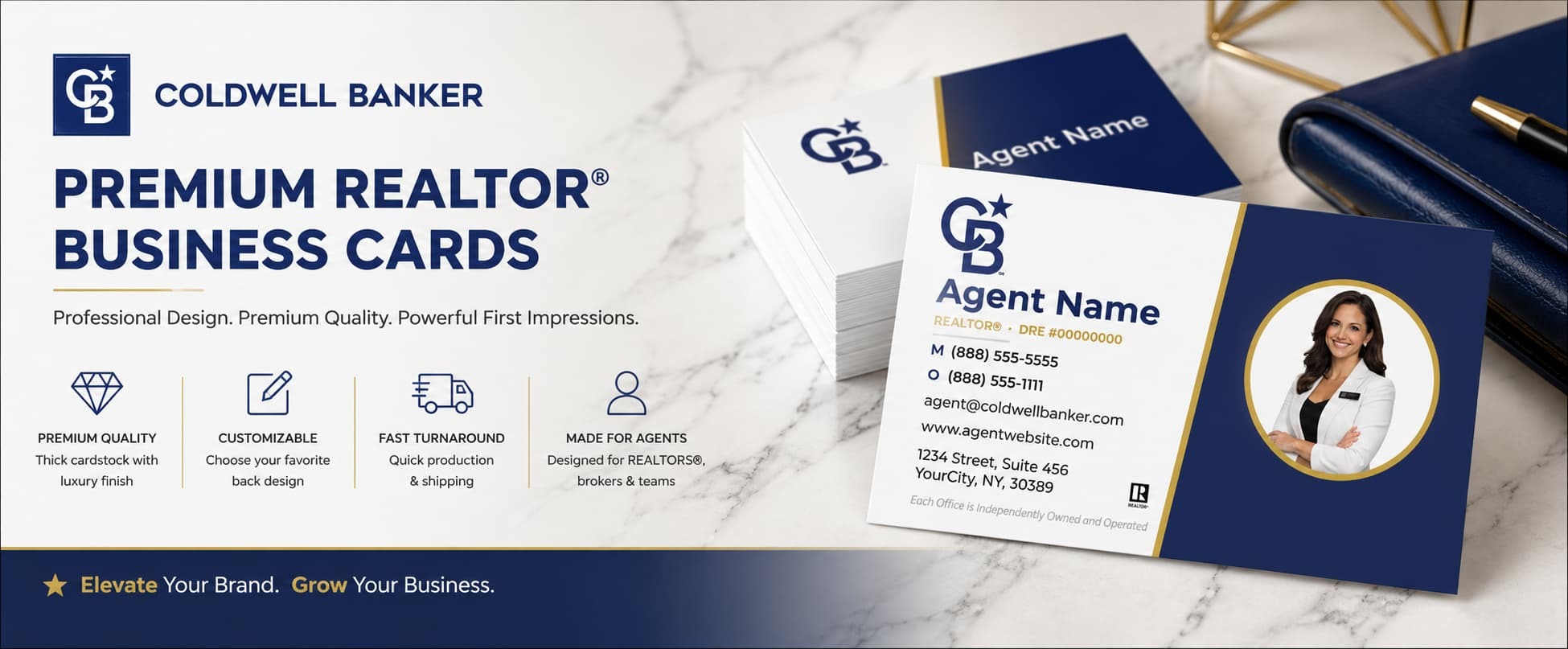Coldwell Banker Design CB-004 REALTOR® business cards with agent photo and customizable back designs