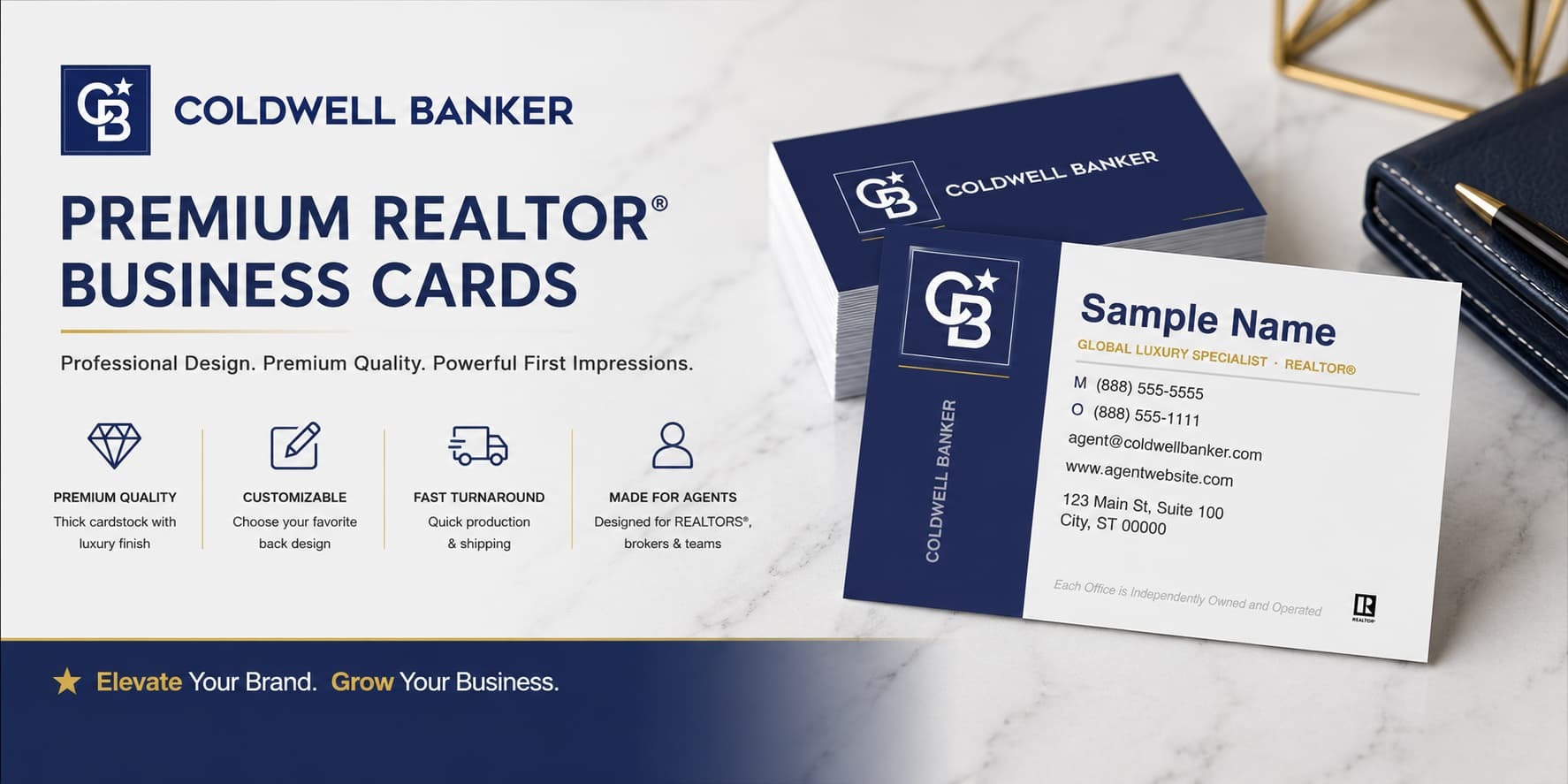 Coldwell Banker Design CB-006 modern vertical REALTOR® business cards with customizable back designs