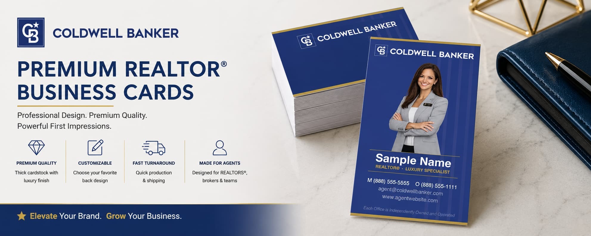 Coldwell Banker Design CB-011 REALTOR® business cards with full photo layout and customizable back designs