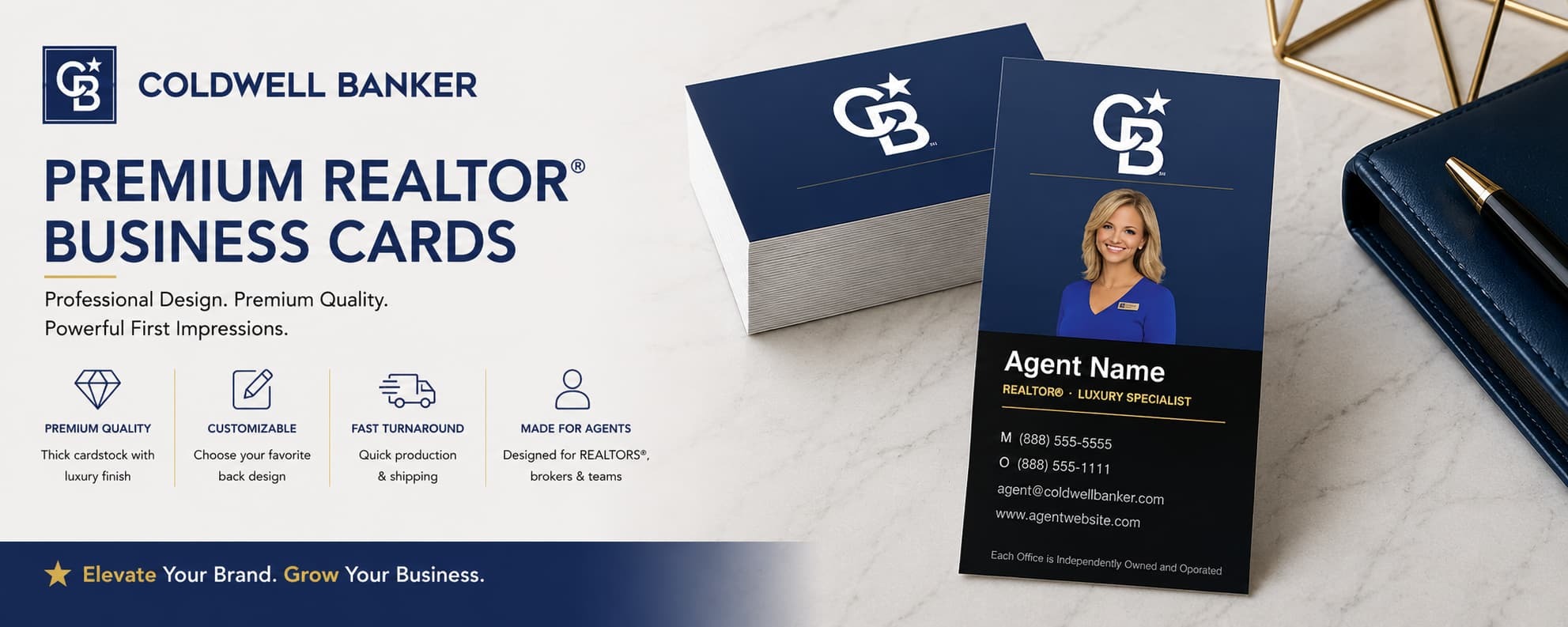 Coldwell Banker Design CB-015 REALTOR® business cards with luxury photo layout and customizable back designs