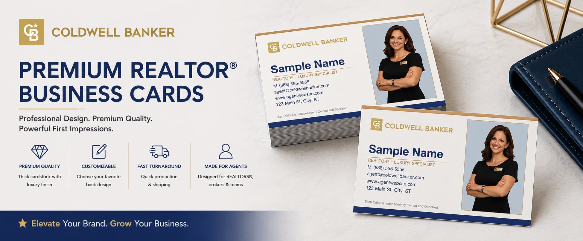 Coldwell Banker Design CB-018 REALTOR® business cards with elegant photo layout and customizable back designs