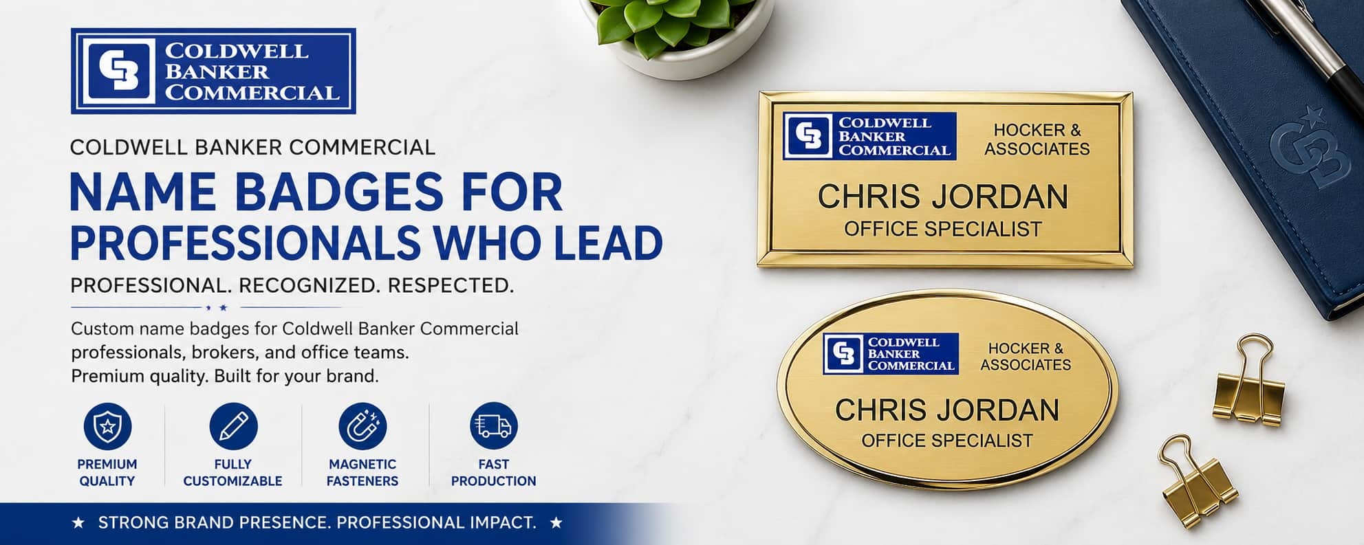 Coldwell Banker Commercial name badges for REALTORS and commercial real estate professionals