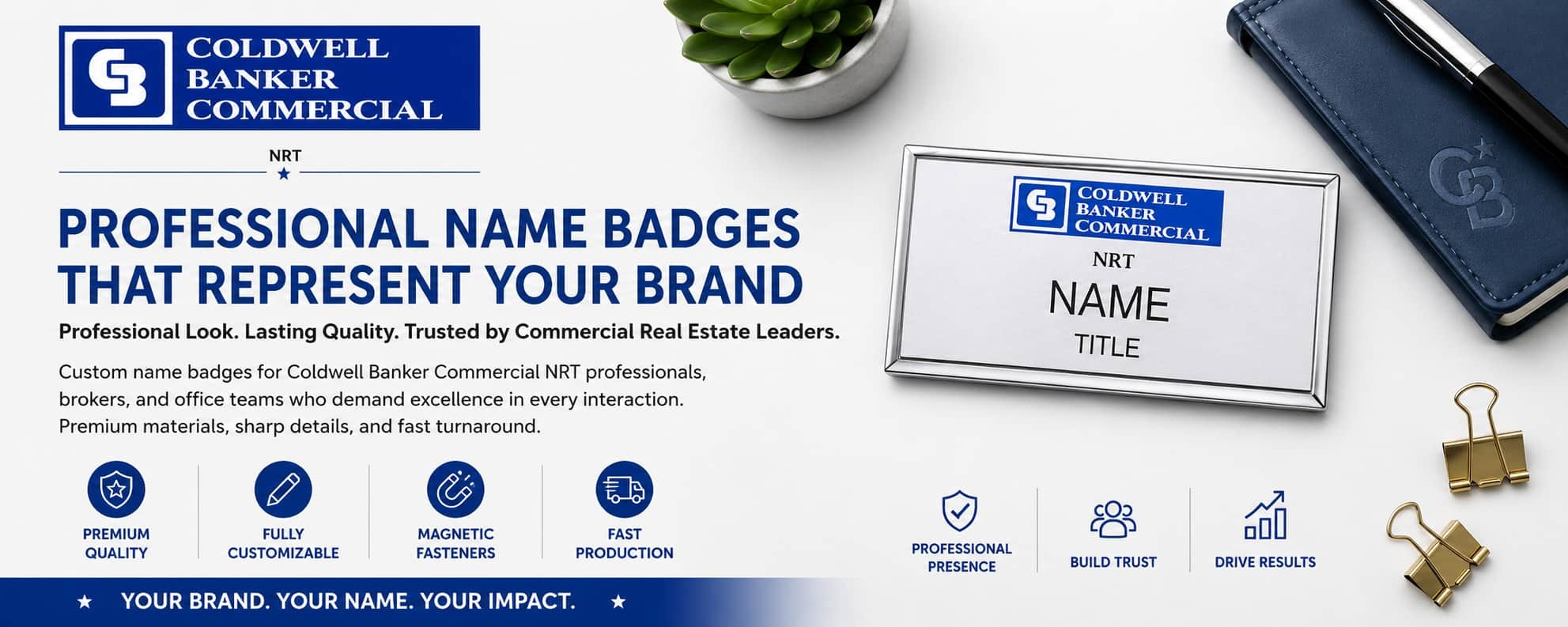Coldwell Banker Commercial NRT name badges for REALTORS and commercial real estate professionals