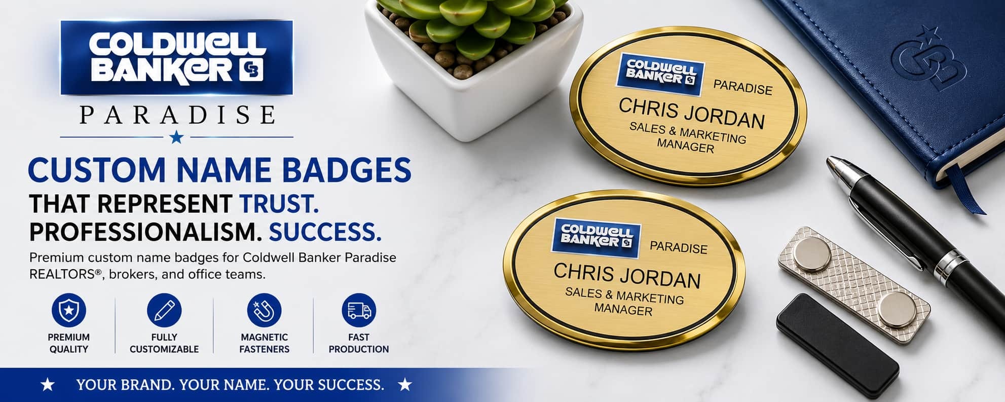 Coldwell Banker Paradise name badges for REALTORS and real estate professionals