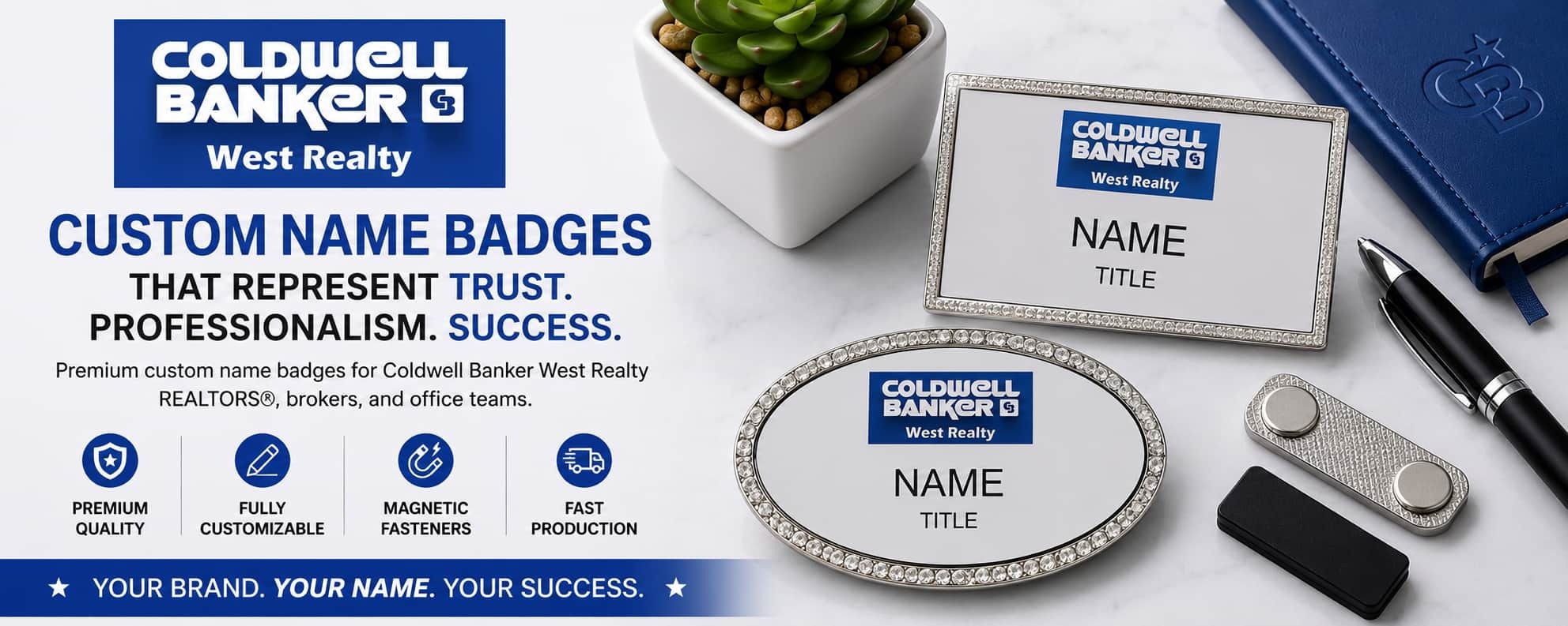 Coldwell Banker West Realty name badges for REALTORS and real estate professionals