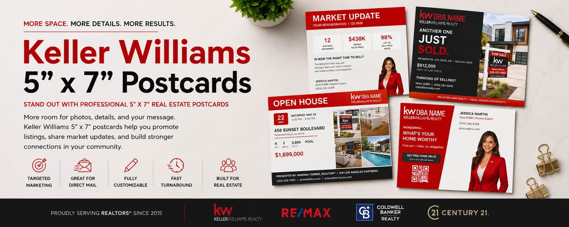 Keller Williams 5x7 postcards for REALTORS and real estate direct mail marketing