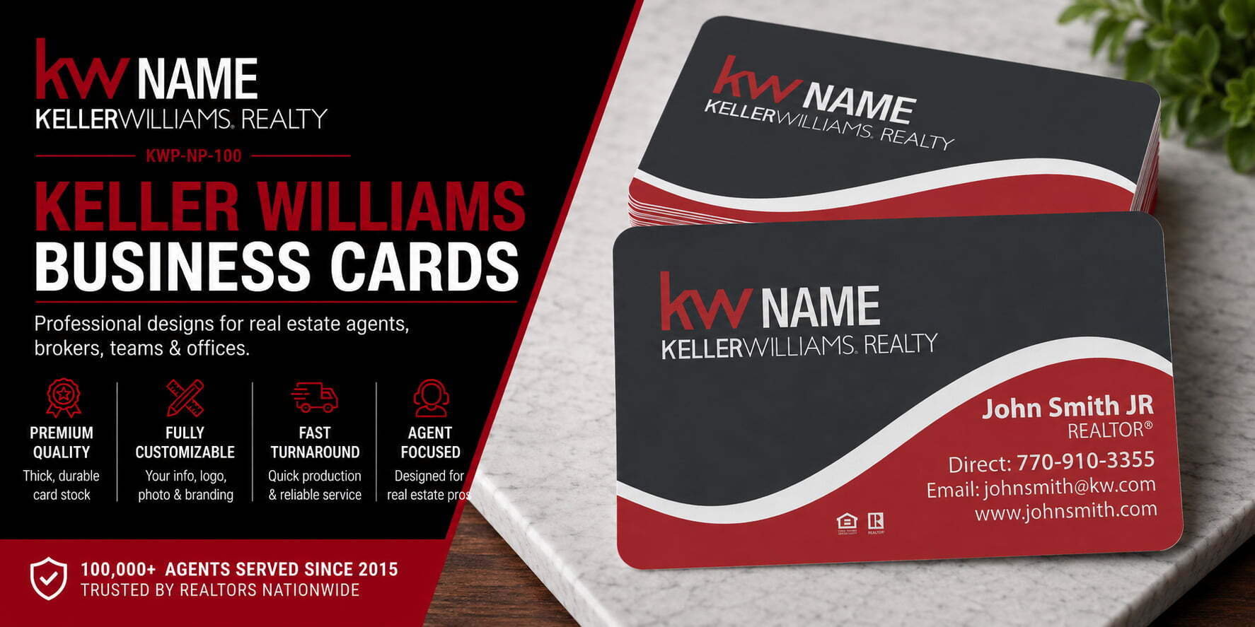 KWP-NP-100 Keller Williams business card design with customizable back side options