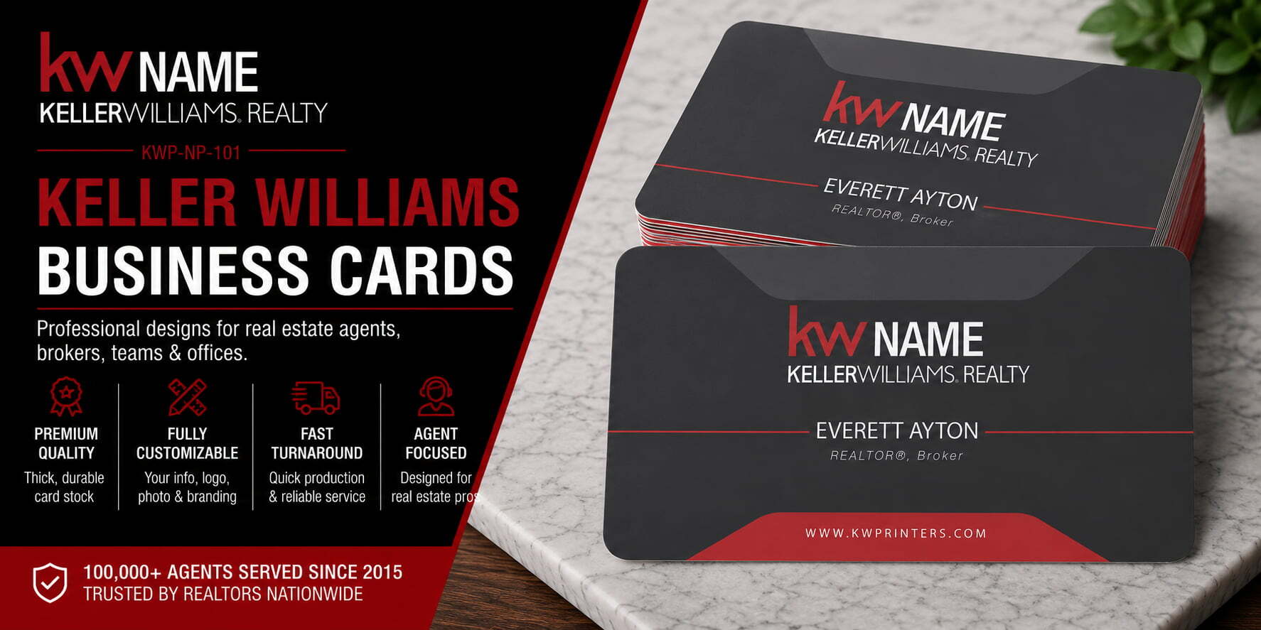 KWP-NP-101 Keller Williams business card design with customizable back side options