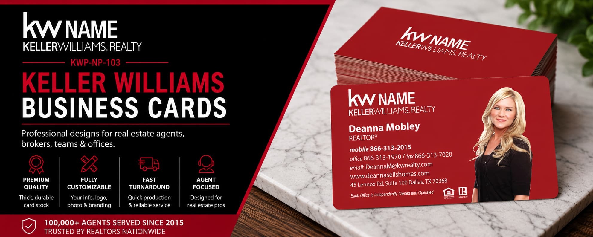 KWP-NP-103 Keller Williams business card design with customizable back side options