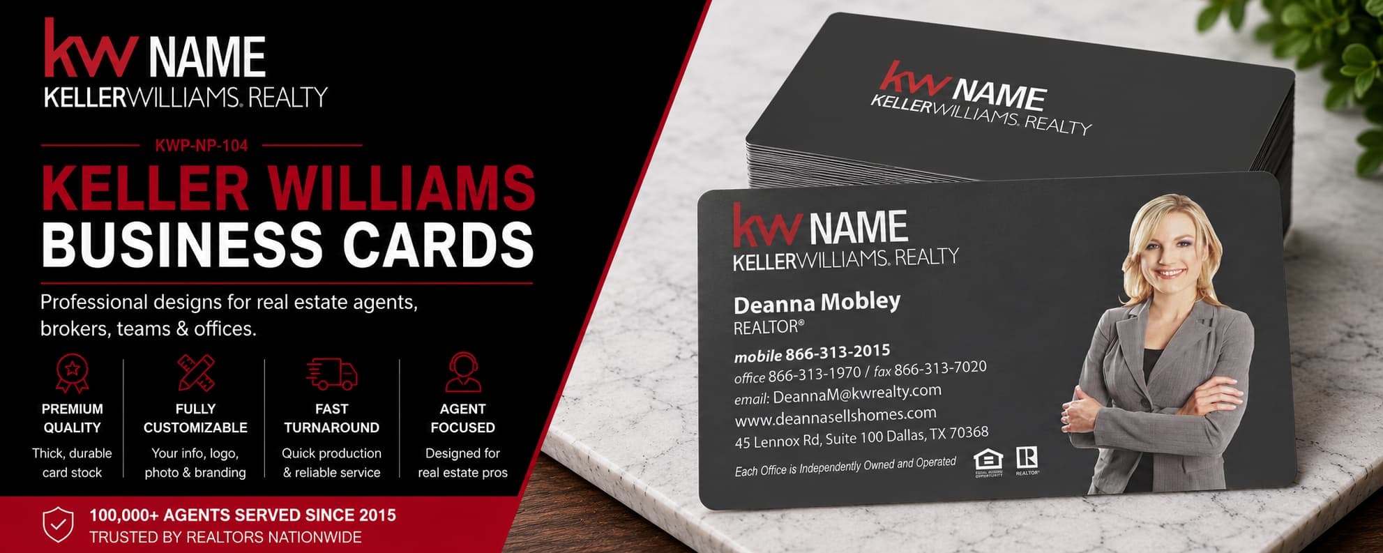 KWP-NP-104 Keller Williams business card design with customizable back side options