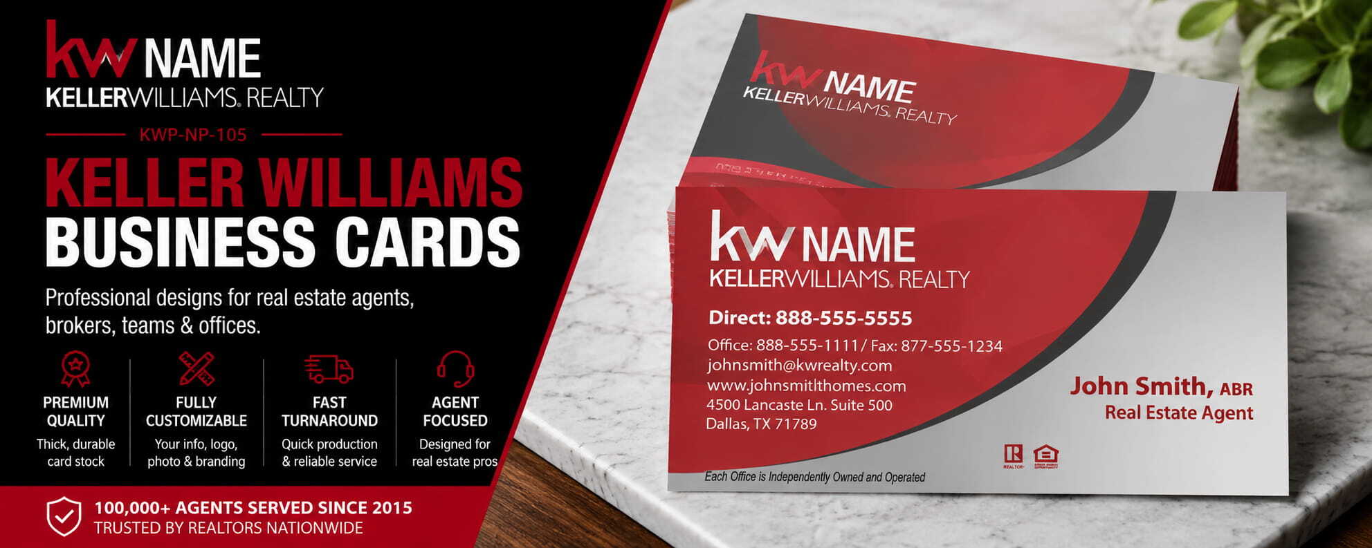 KWP-NP-105 Keller Williams business card design with customizable back side options