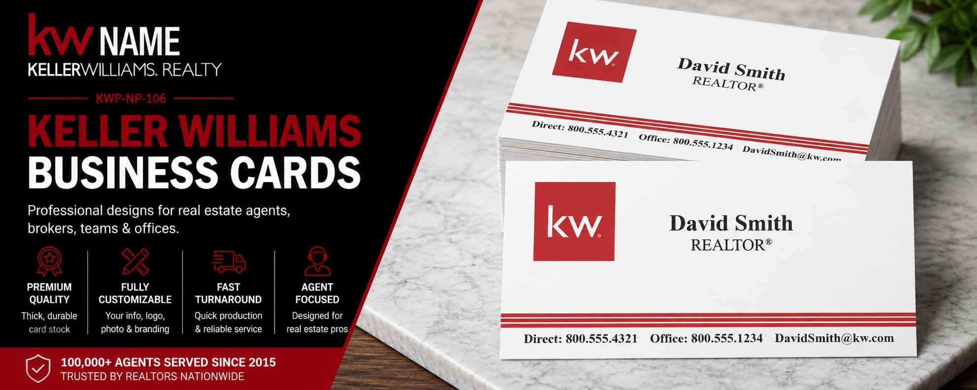 KWP-NP-106 Keller Williams business card design with customizable back side options